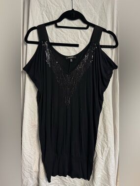 Express Black Cold-Shoulder Sequin V-Neck Tank